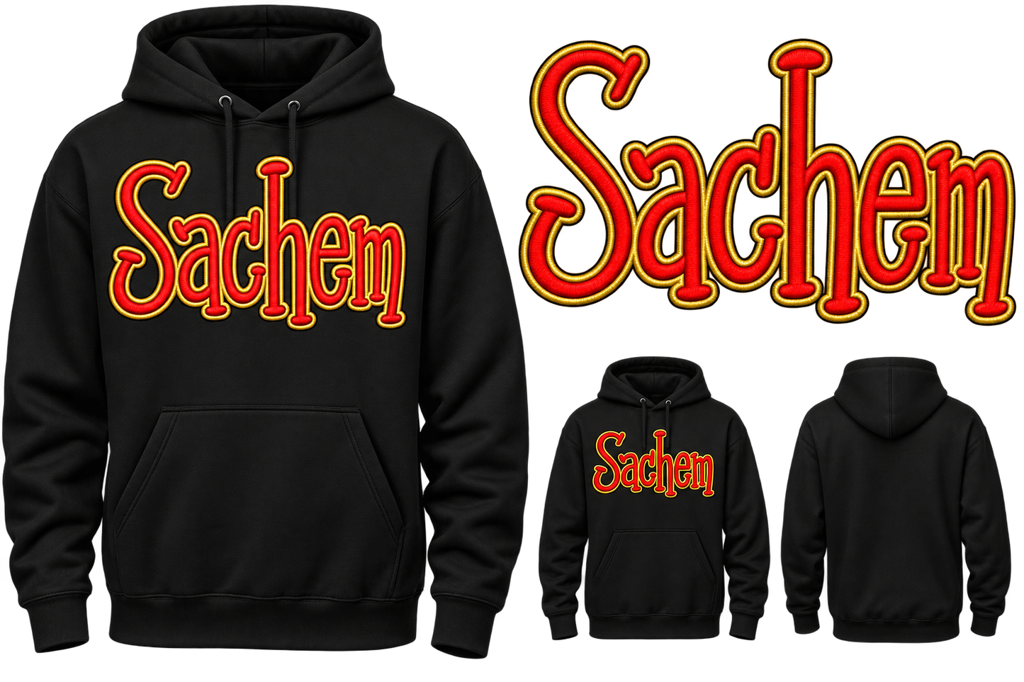 Embroidered - Sachem Outline Hoodie or Crewneck (Red and Gold)