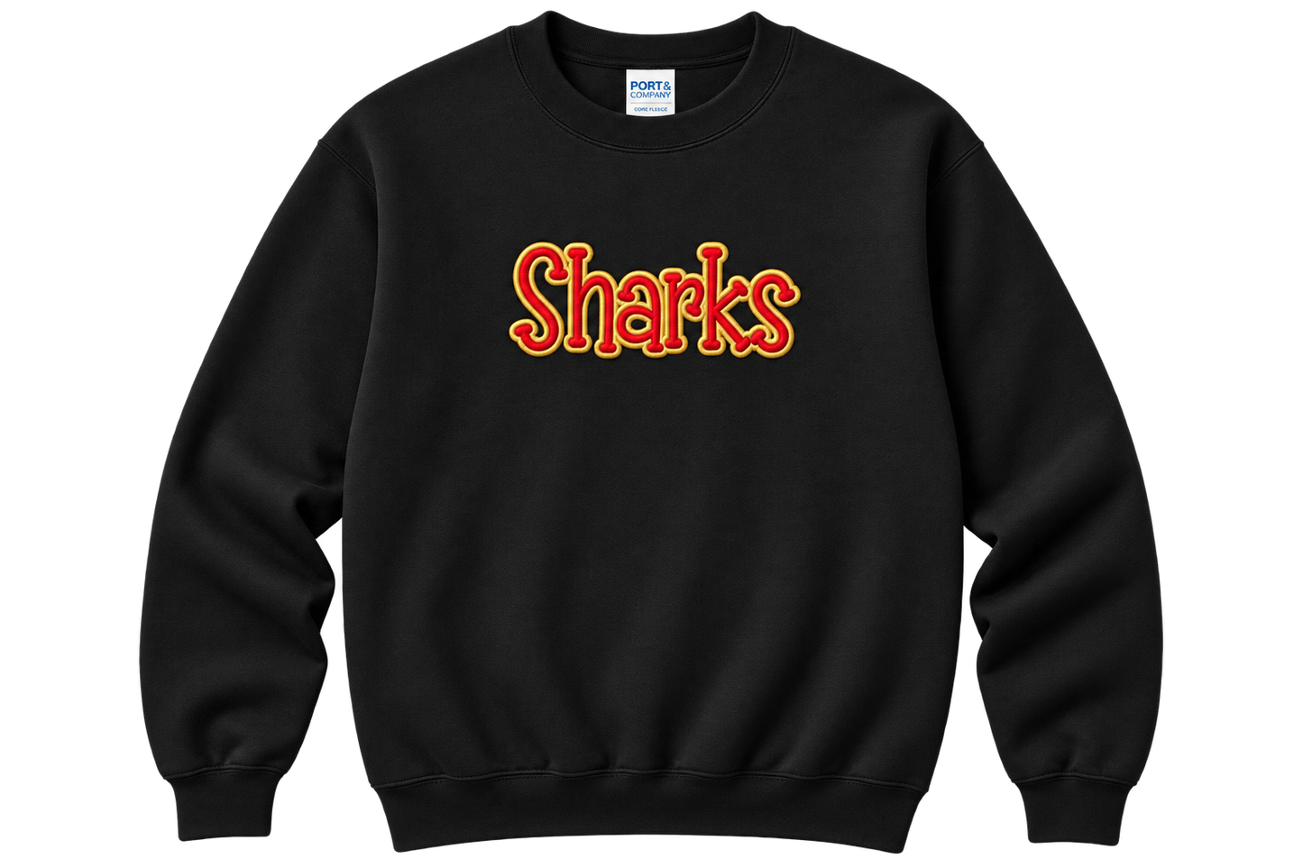 Embroidered - Sharks Outline Hoodie or Crewneck (Red and Gold)