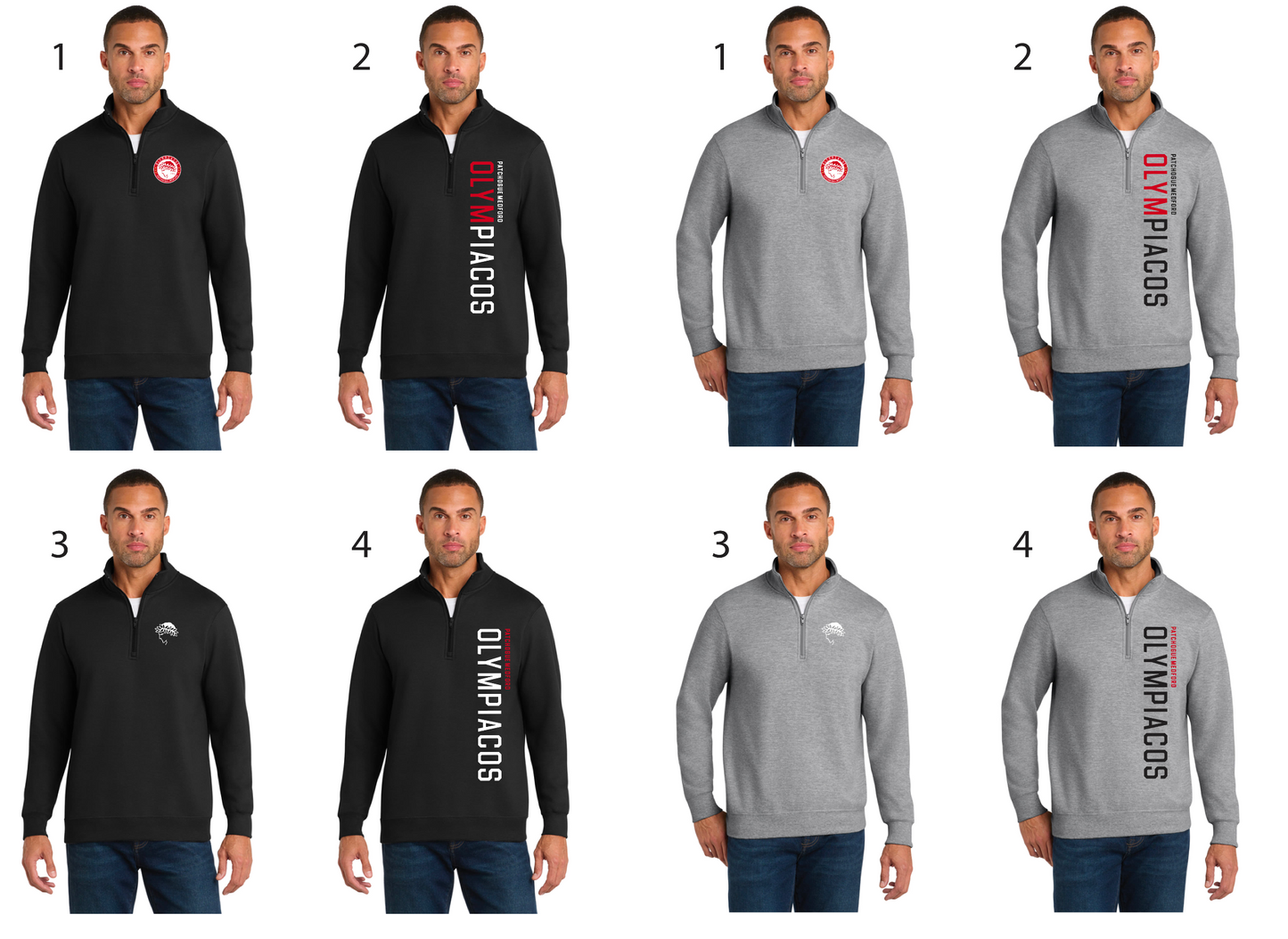 Olympiacos - ADULT 1/4 Zip (Black Or Athletic Heather)