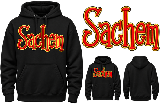 Embroidered - Sachem Outline Hoodie or Crewneck (Red and Gold)