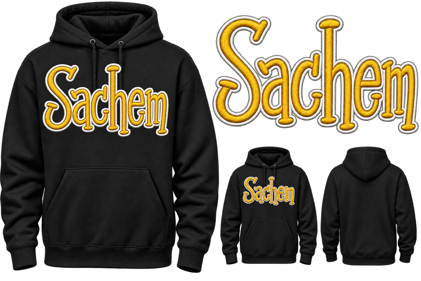 Embroidered - Sachem Outline Hoodie or Crewneck (White and Gold)