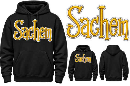 Embroidered - Sachem Outline Hoodie or Crewneck (White and Gold)
