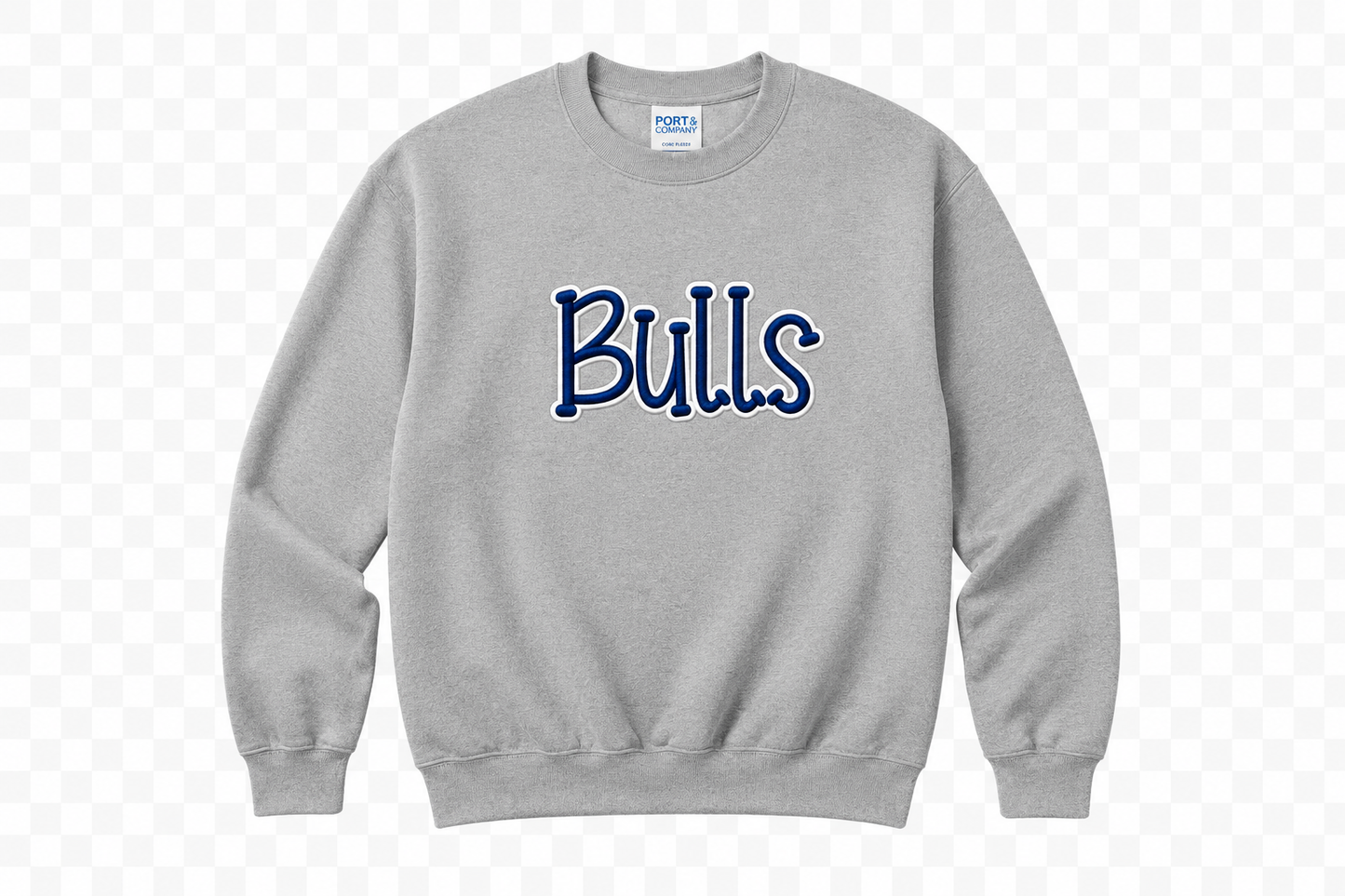 Embroidered - Bulls Outline Hoodie or Crewneck (Blue & White)
