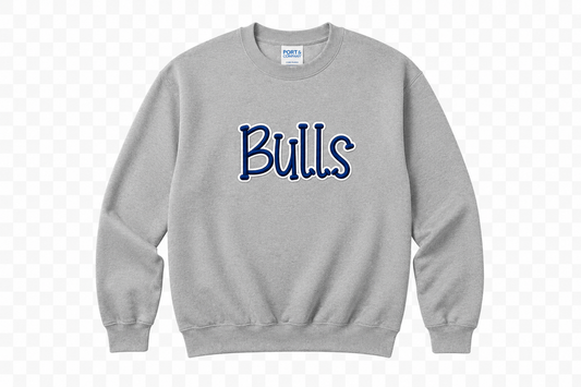 Embroidered - Bulls Outline Hoodie or Crewneck (Blue & White)