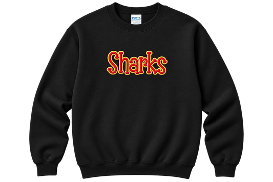 Embroidered - Sharks Outline Hoodie or Crewneck (Red and Gold)