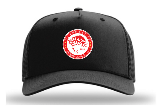 Olympiacos -Black Trucker Hat Raised Leather Patch