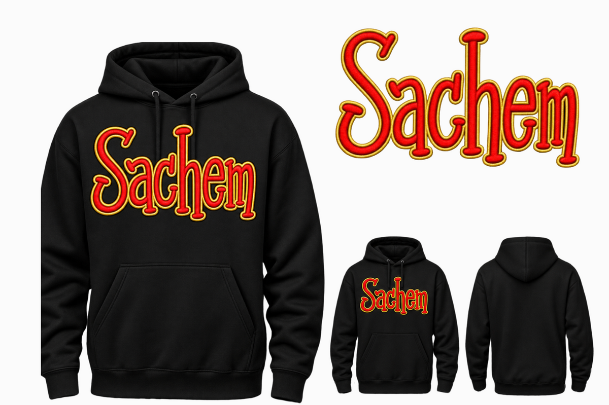 Embroidered - Sachem EAST  Outline Hoodie or Crewneck (Red and Gold)