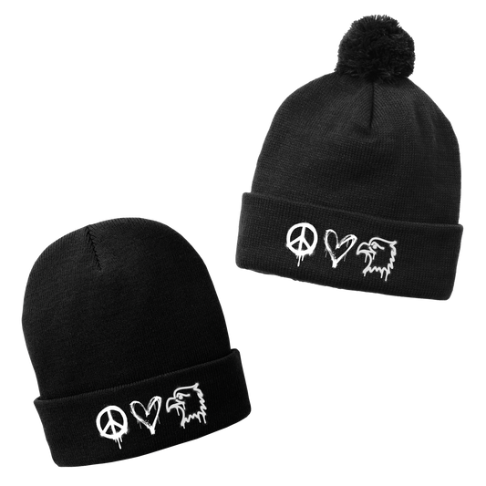 Grundy Peace Love Eagles Beanies